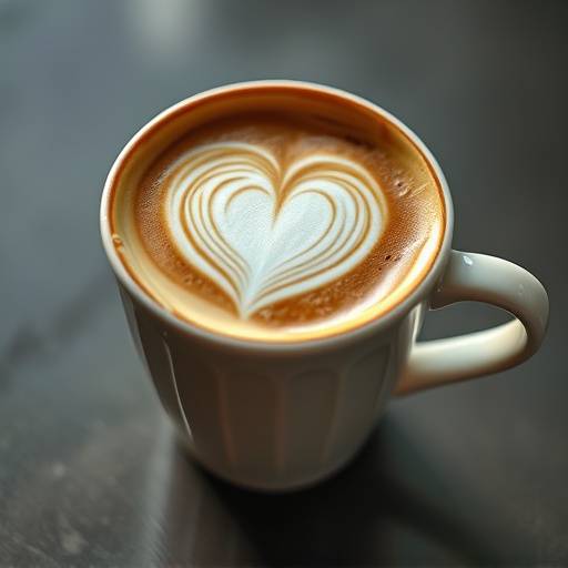 Taza de café artesanal con espuma en forma de corazón